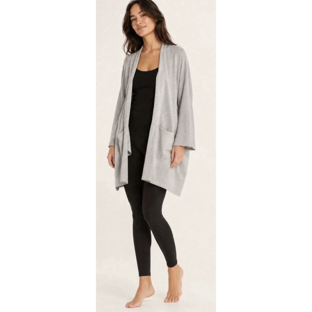 Donni Anthropologie One Size Gray Striped Open Front Mid Length Duster Cardigan
